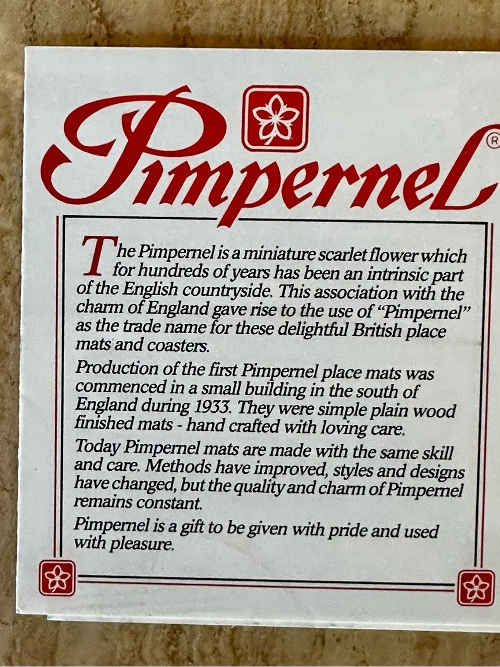 Vintage Pimpernel Cork Back Placemats (Set 6) in Original Box Made in England